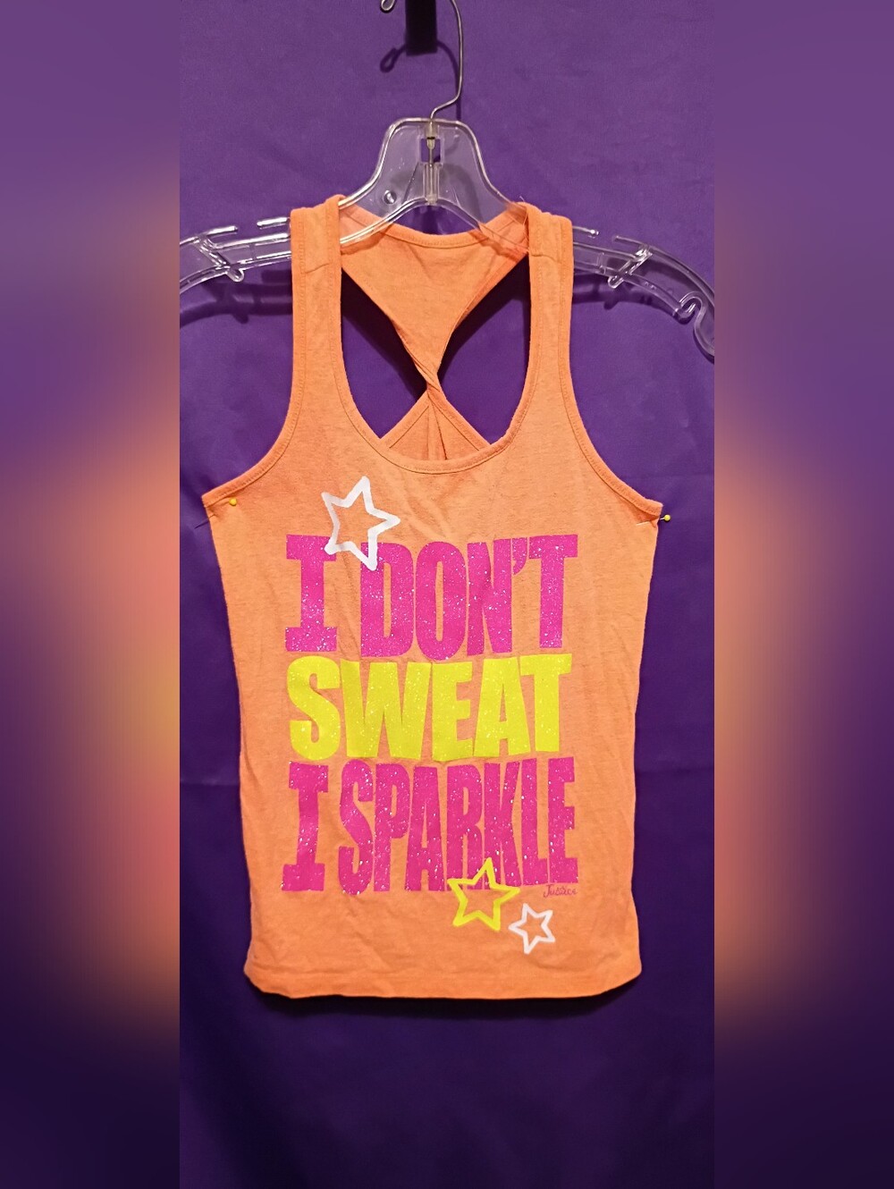Justice Orange Tank with Silver Glitter Logo